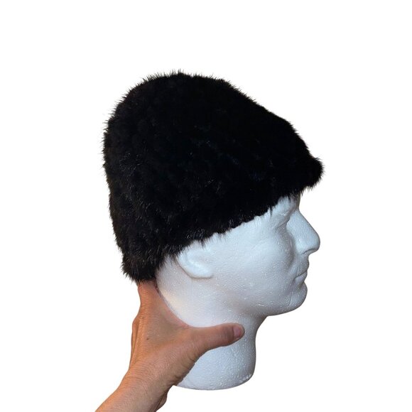 Womens Cap Black One Size Hat Thicken Winter Warm Knitted mink fur - Picture 2 of 12